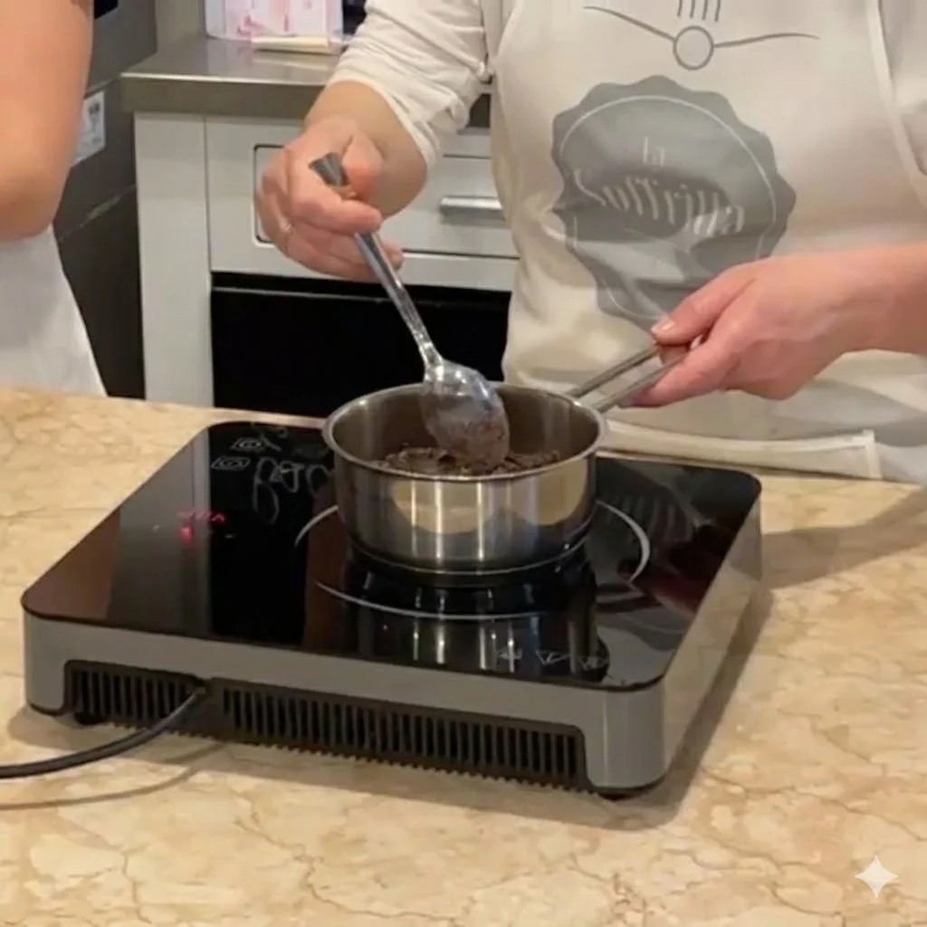 Gelato class instructor in Verona blending cream gelato base in glass blender