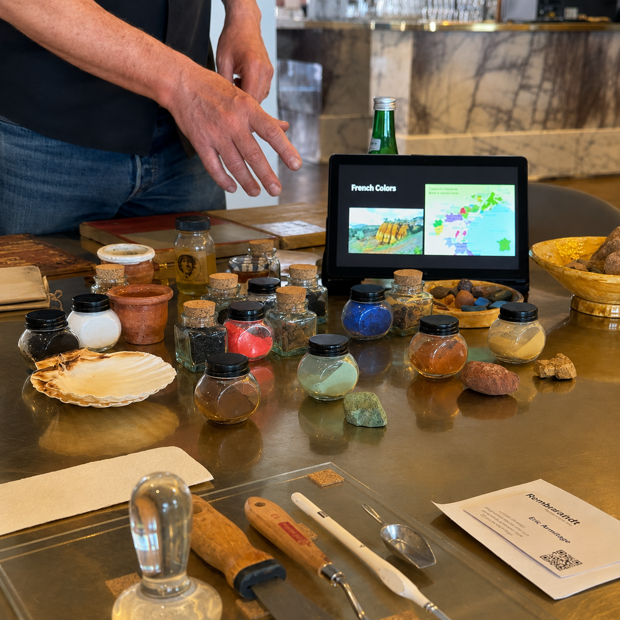 Range of natural pigment colors prepared for the Rembrandt paint-making workshop in Amsterdam