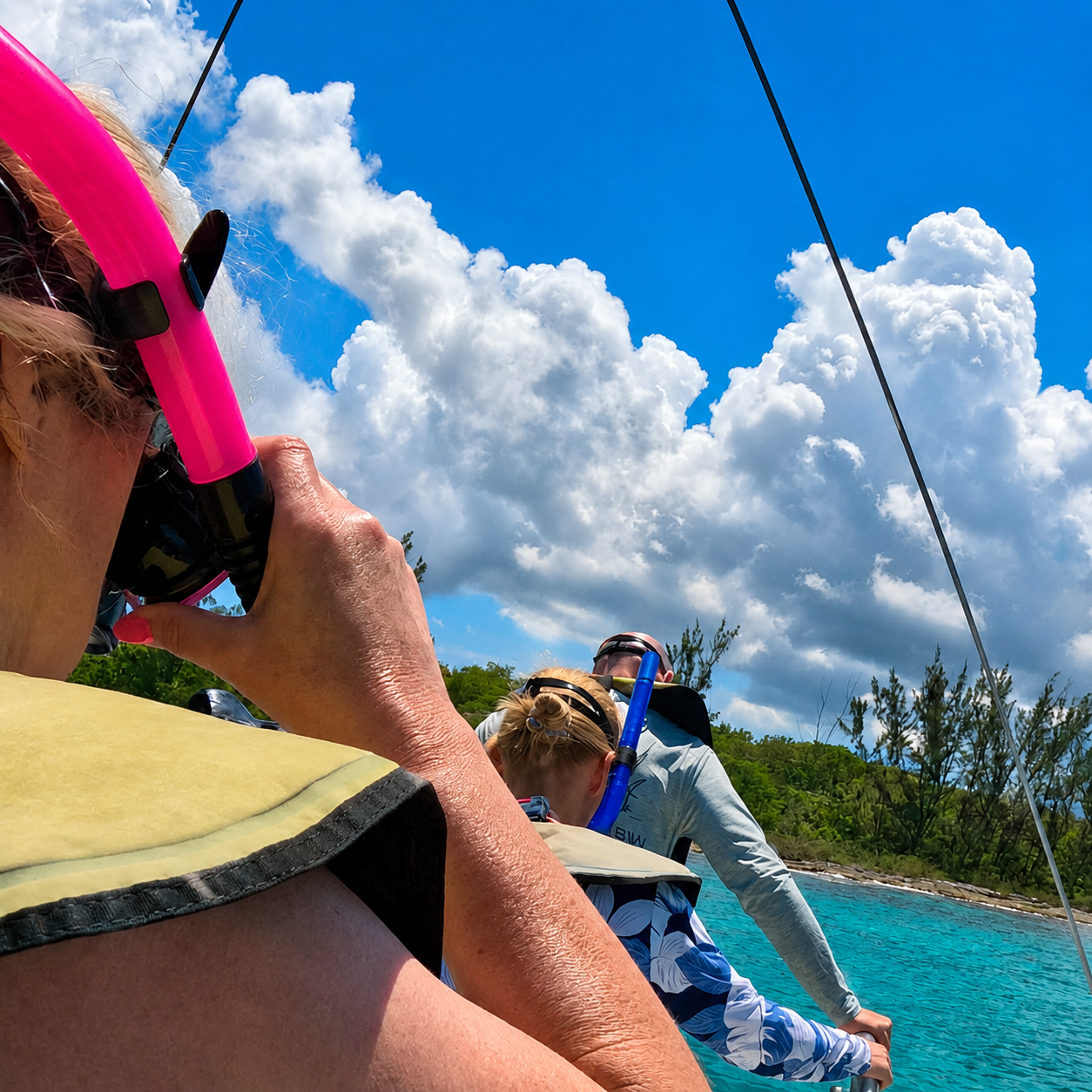 Small group of excursion guests on the boat in Cozumel
