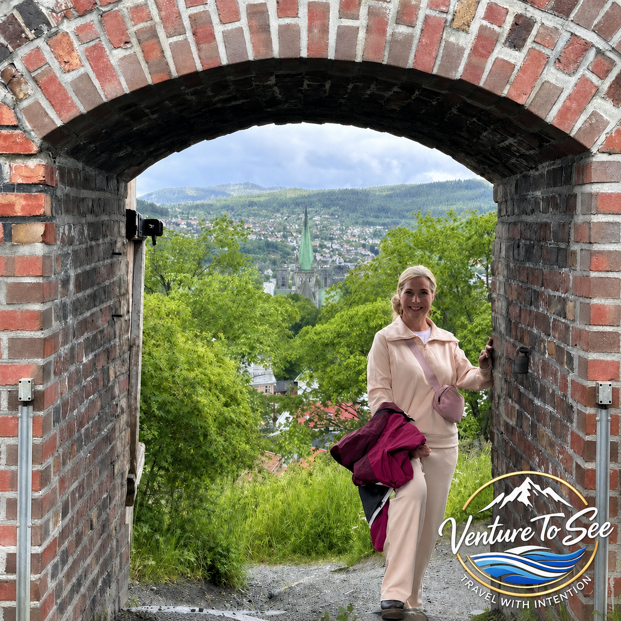 Bergen Norway brick arch city view travel photo