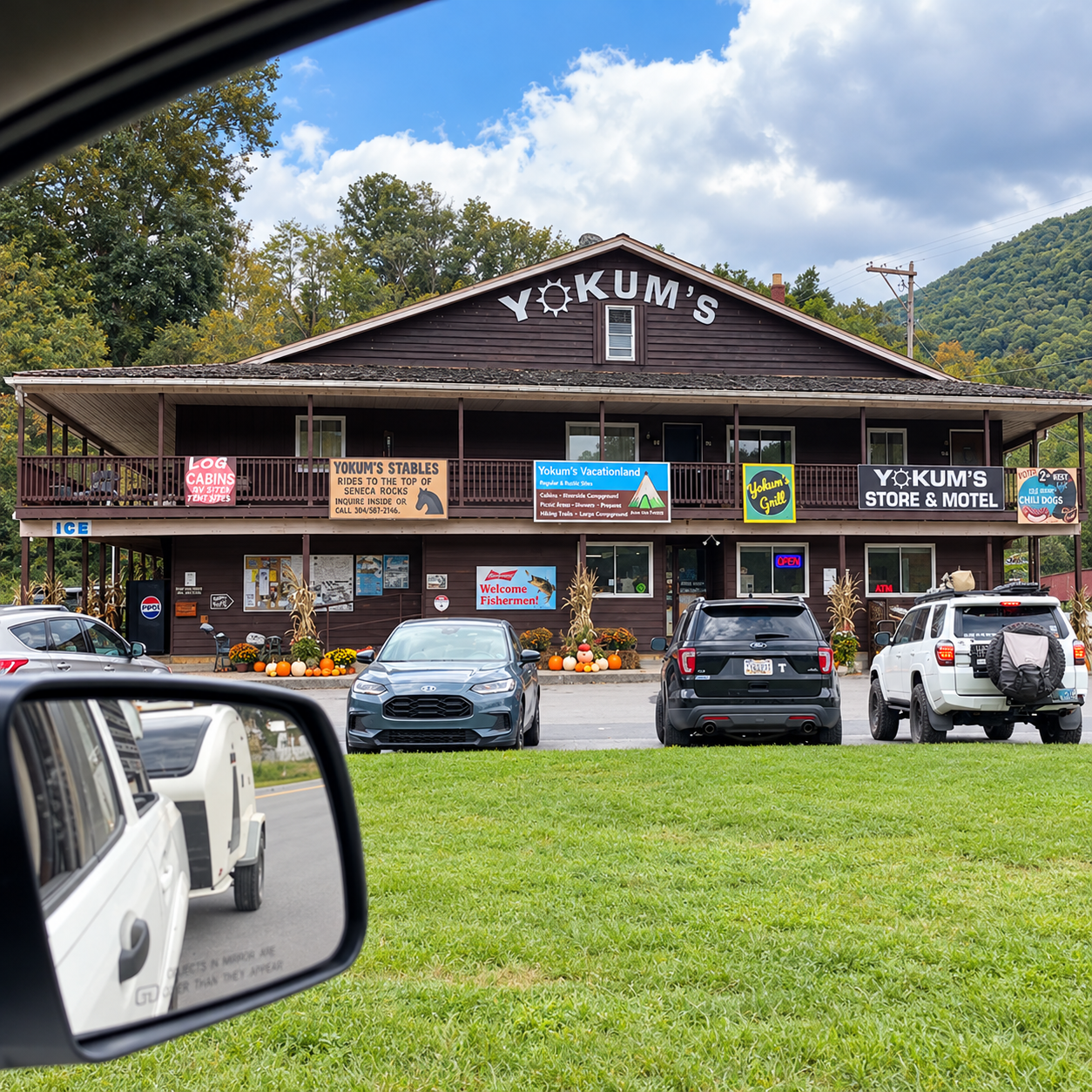 Yokum's family-run country store and lodge along the autumn roadside across from Seneca Rocks, West Virginia