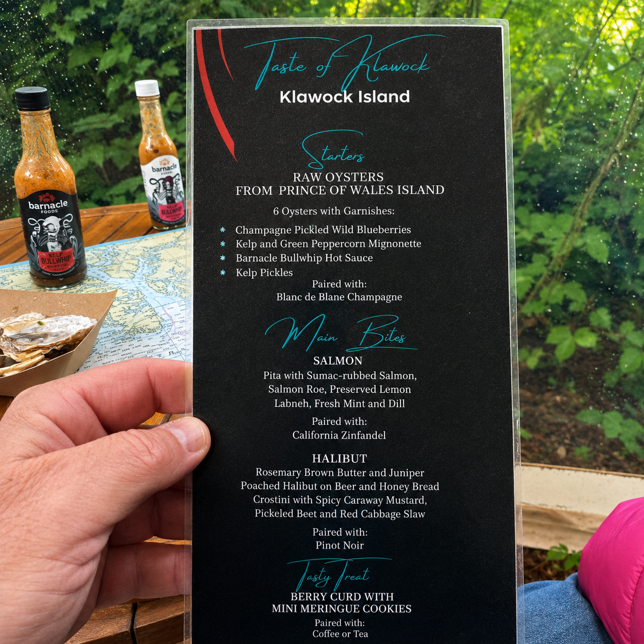 Menu card for the Coastal Flavors of Klawock HX Expeditions excursion