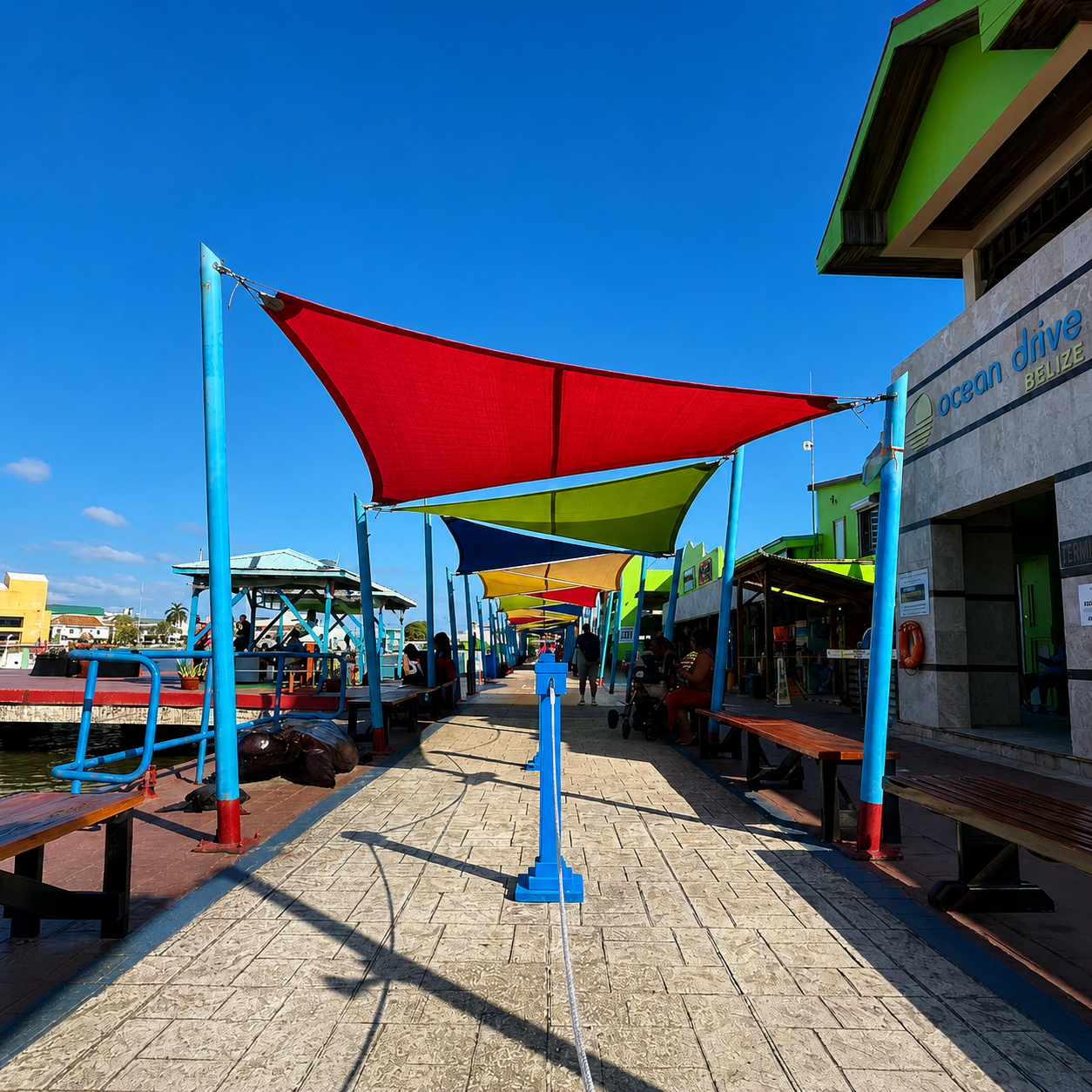 Belize City cruise port area with souvenir shops near Royal Caribbean tender dock