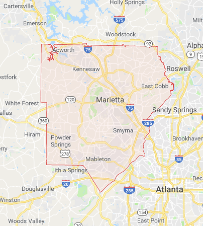 Map highlighting Cobb County, Georgia, including Marietta