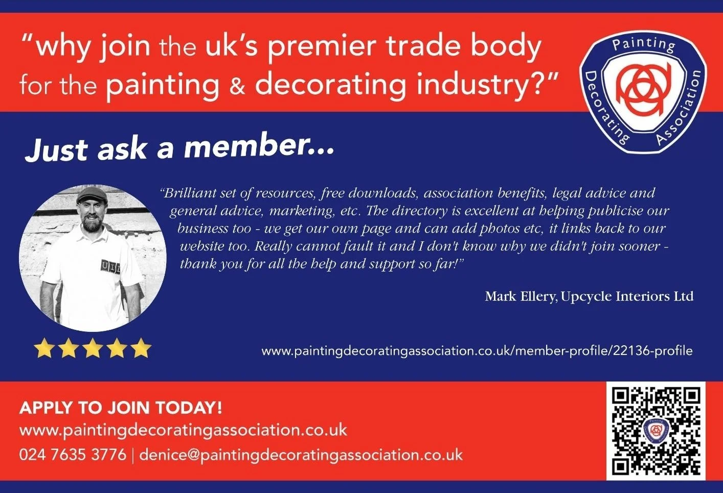 PDA 'Just Ask A Member' advert featuring Mark Ellery's testimonial