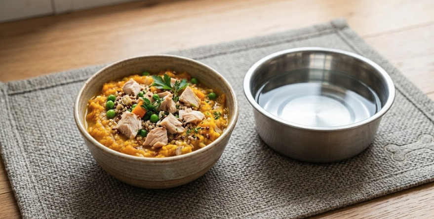 Chicken and pumpkin dog meal