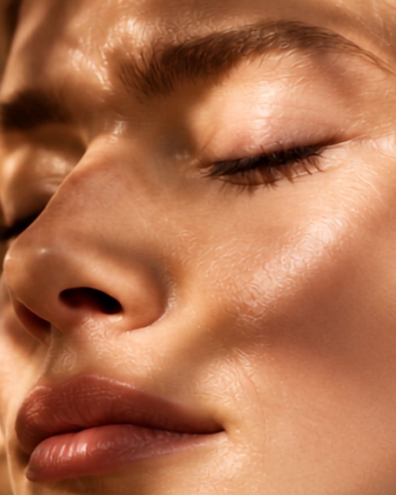 Close up of a woman's face with a warm, even skin tone