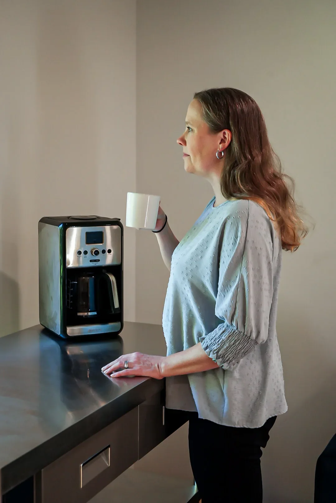 Morning coffee prepared at the kitchen counter