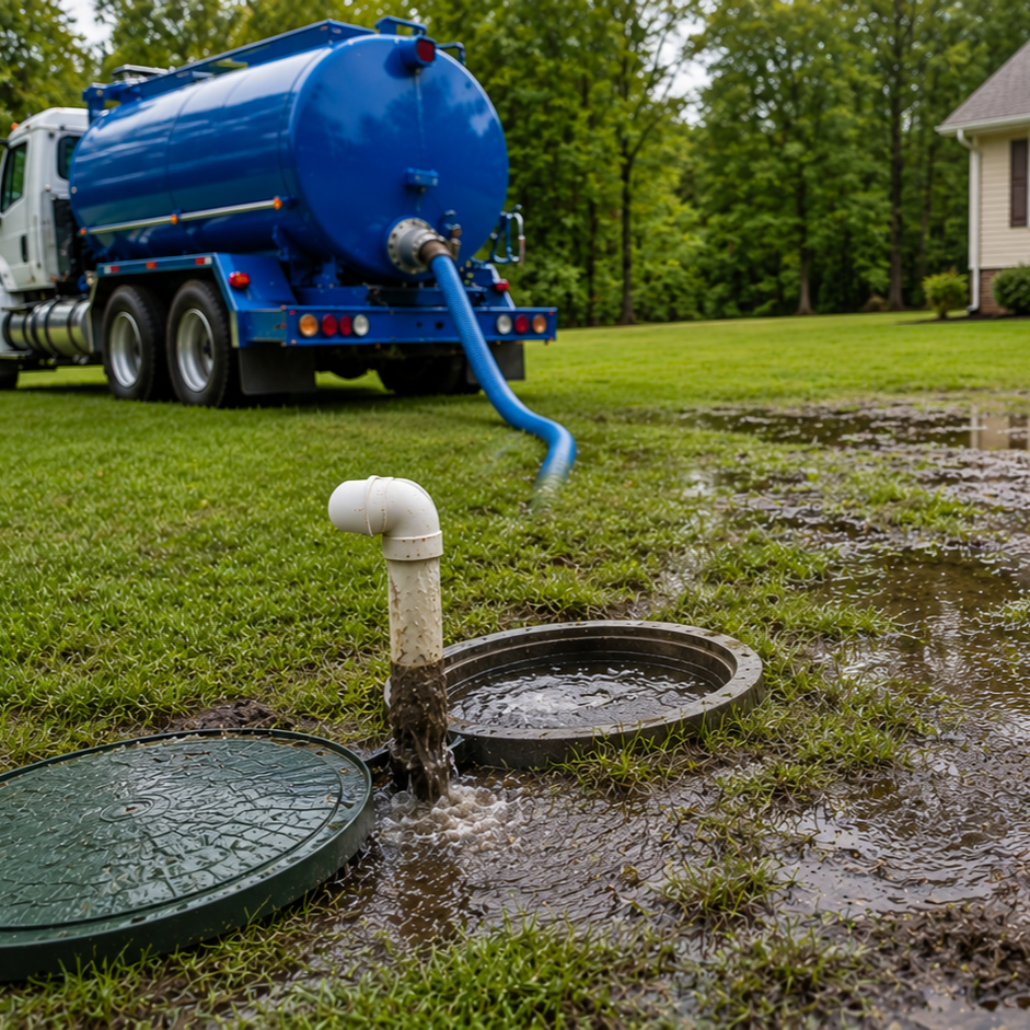 backyard septic drain field flooded after heavy rain