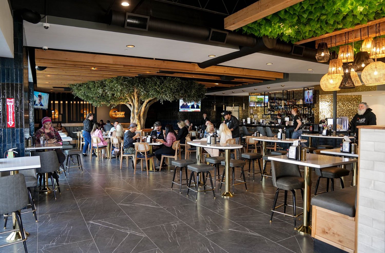 interior setting of bar with dramatic lighting