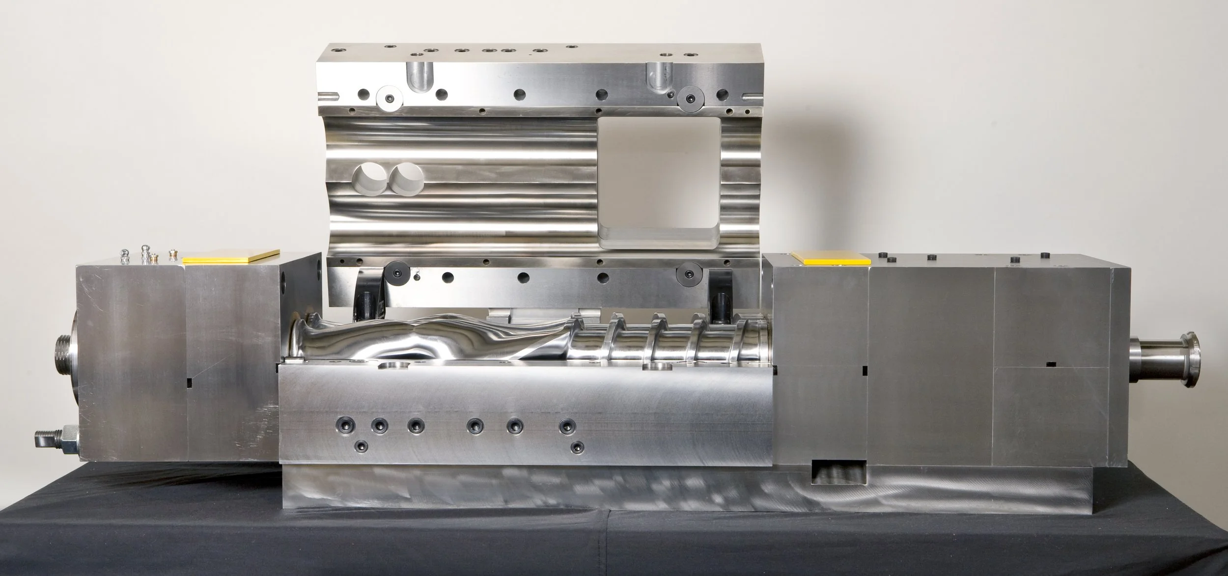 Close-up of precision-machined continuous mixer rotors