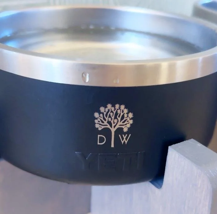 Branded YETI dog bowl detail