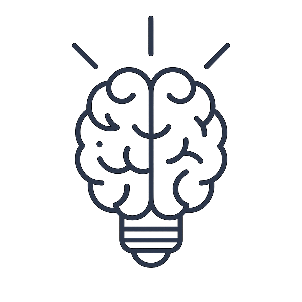 Icon of a brain inside a lightbulb, representing the feeling of being heard and understood