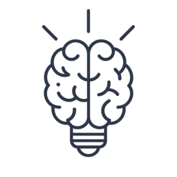 Icon of a brain inside a lightbulb, representing the feeling of being heard and understood