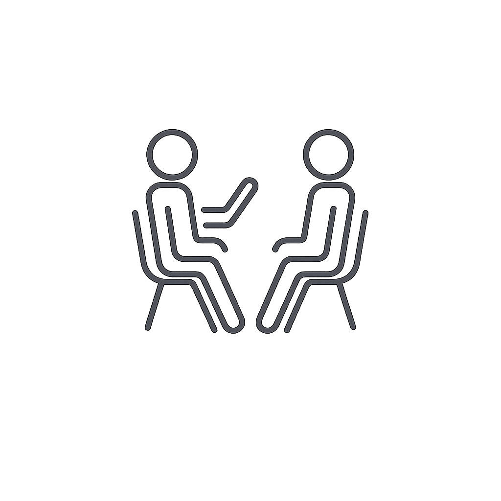 Icon of two people sitting together, representing comfort, safety, and emotional ease
