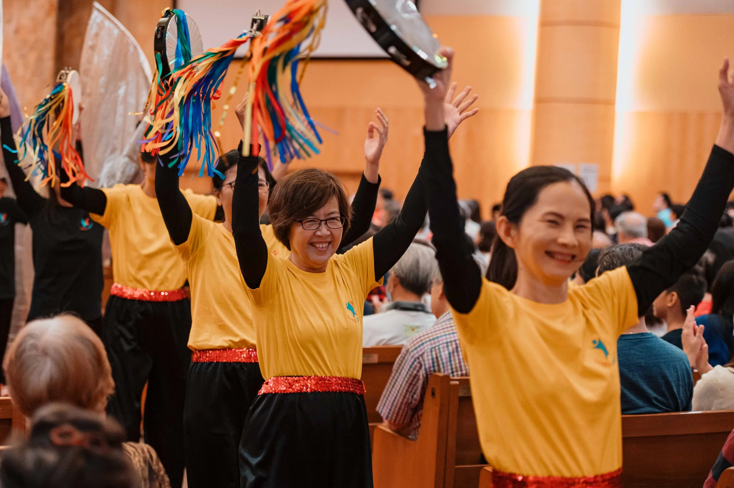 Confetti and celebration during FMC anniversary service and worship celebration in Singapore