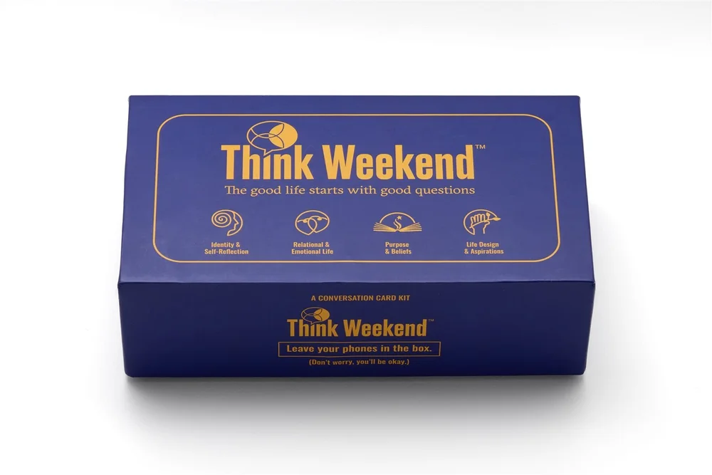 The Think Weekend conversation card kit box
