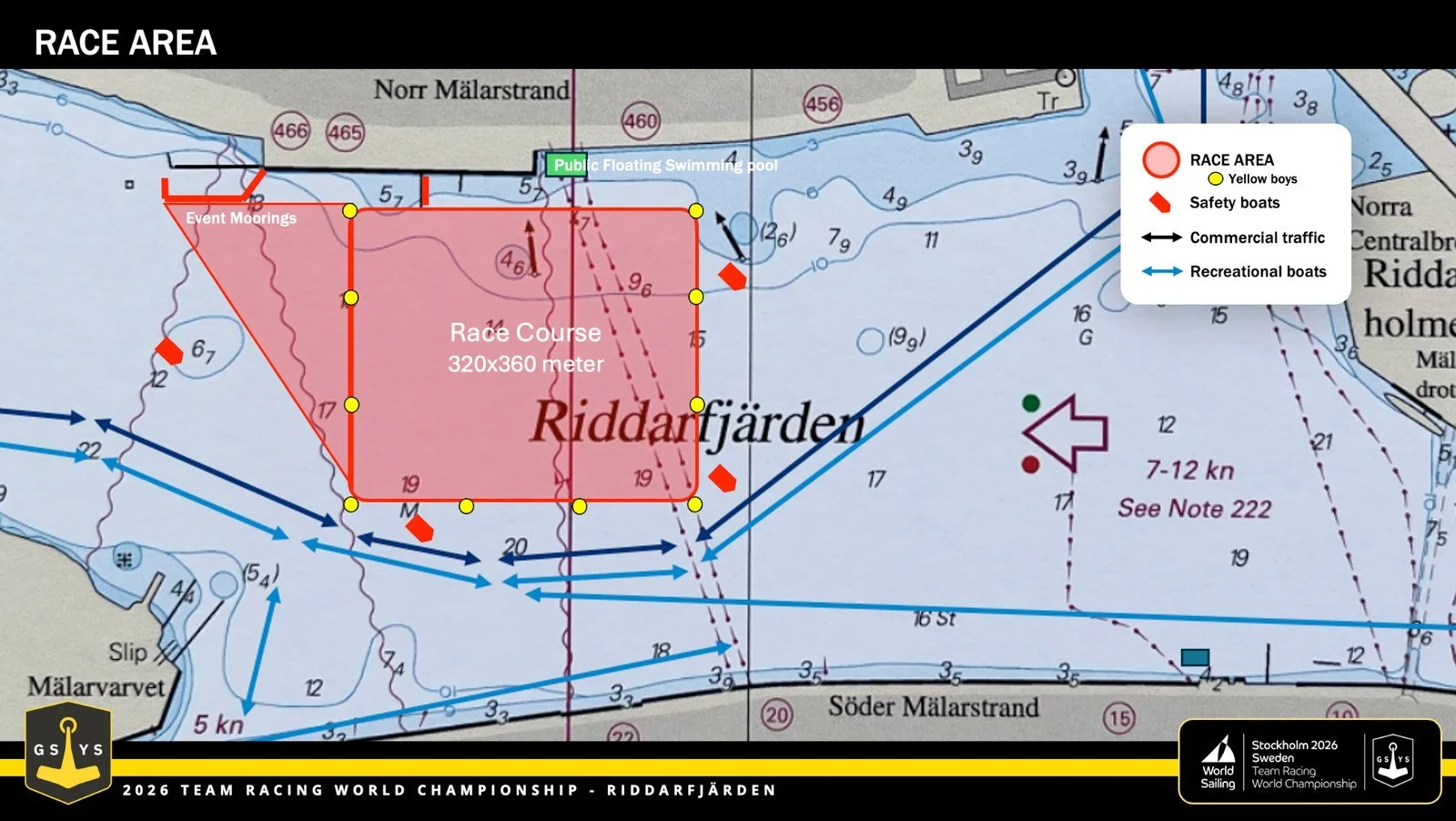 Map of the race course water area, Riddarfjärden