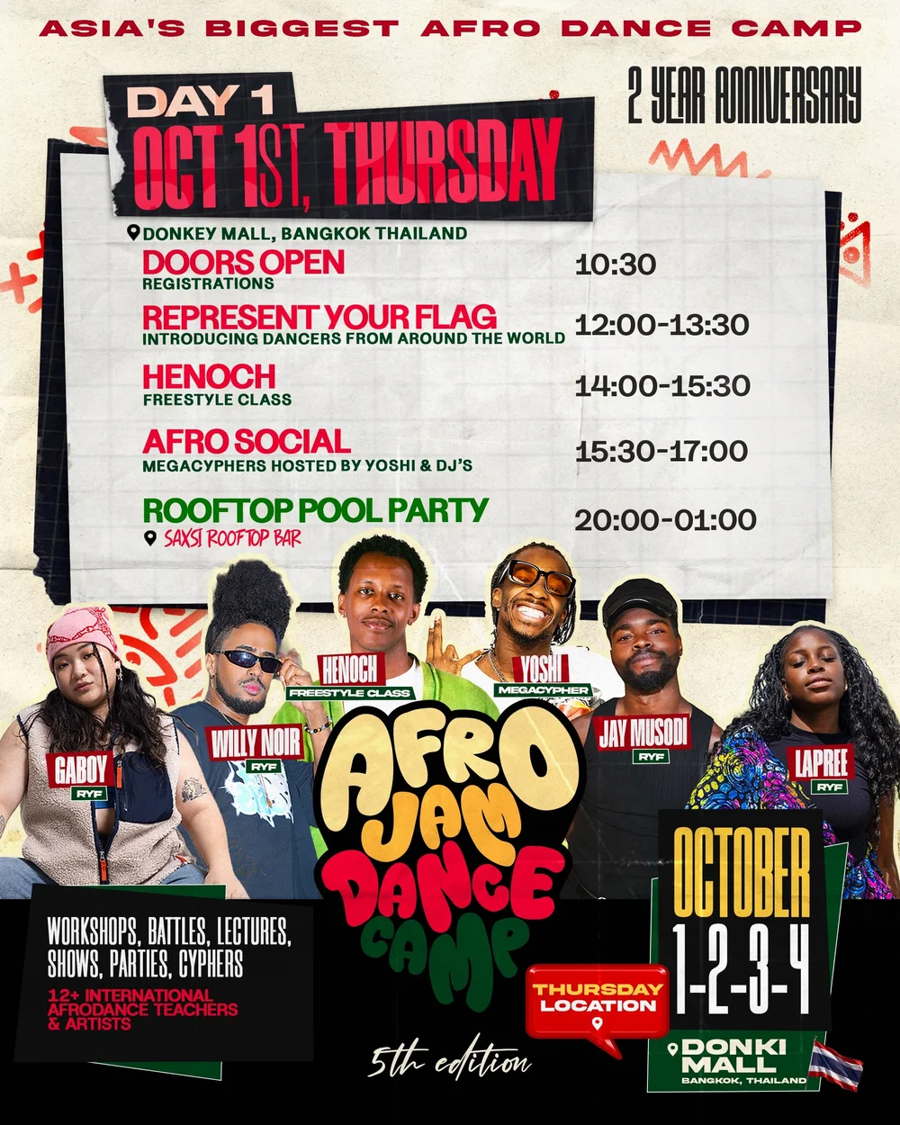 Afro Jam Dance Camp timetable: Thursday · 1 October 2026
