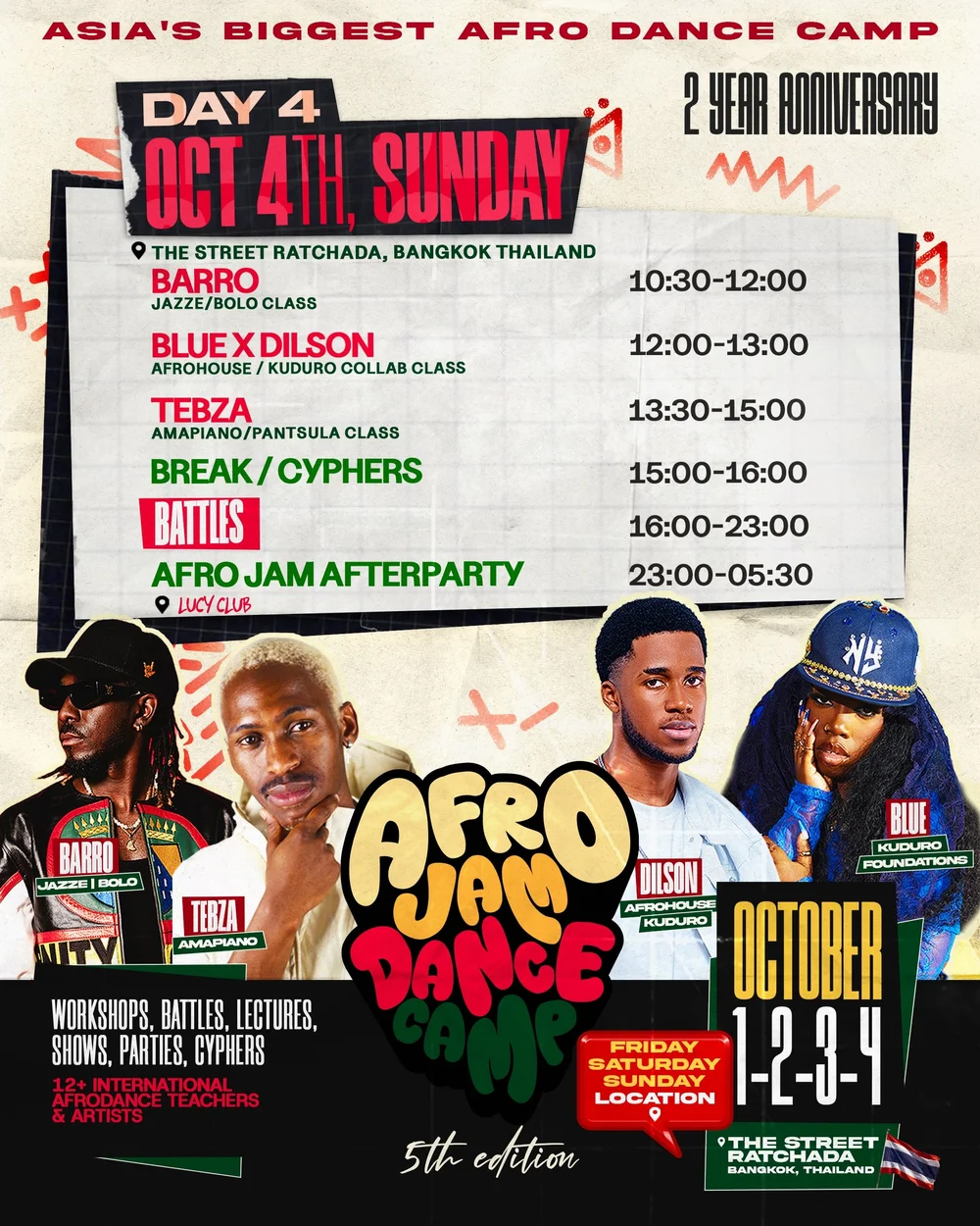 Afro Jam Dance Camp timetable: Sunday · 4 October 2026