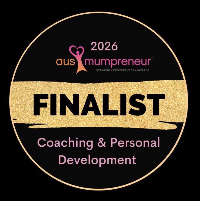 Finalist badge from the 2026 Aus Mumpreneur Network Conference and Awards for coaching and personal development