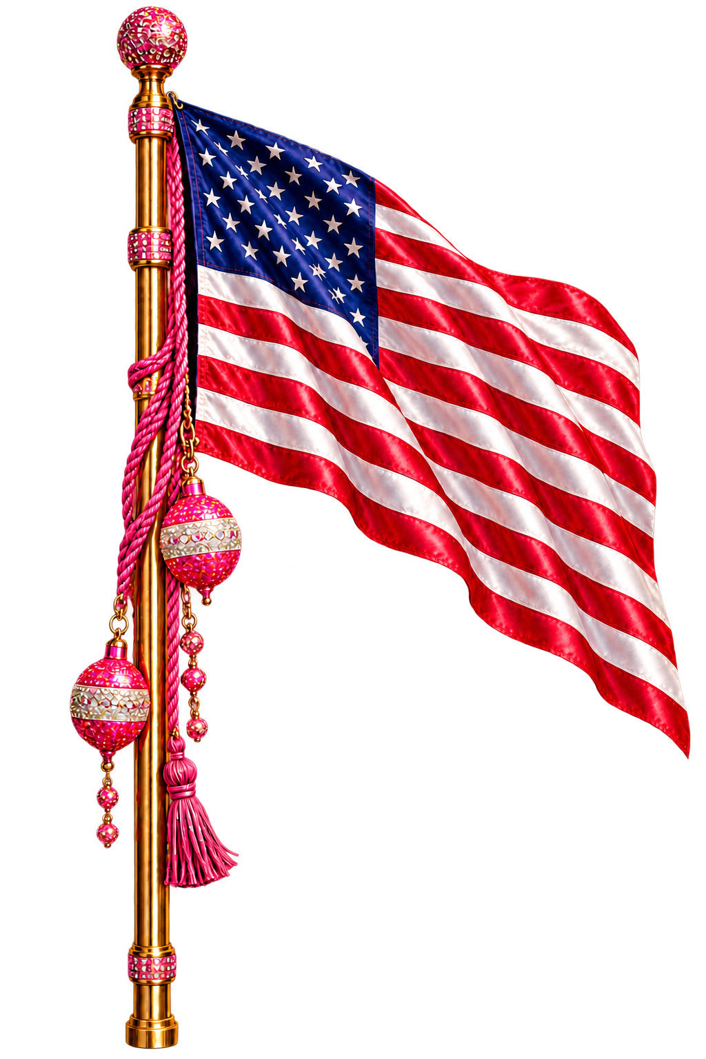 Complete American flag with a jeweled gold pole
