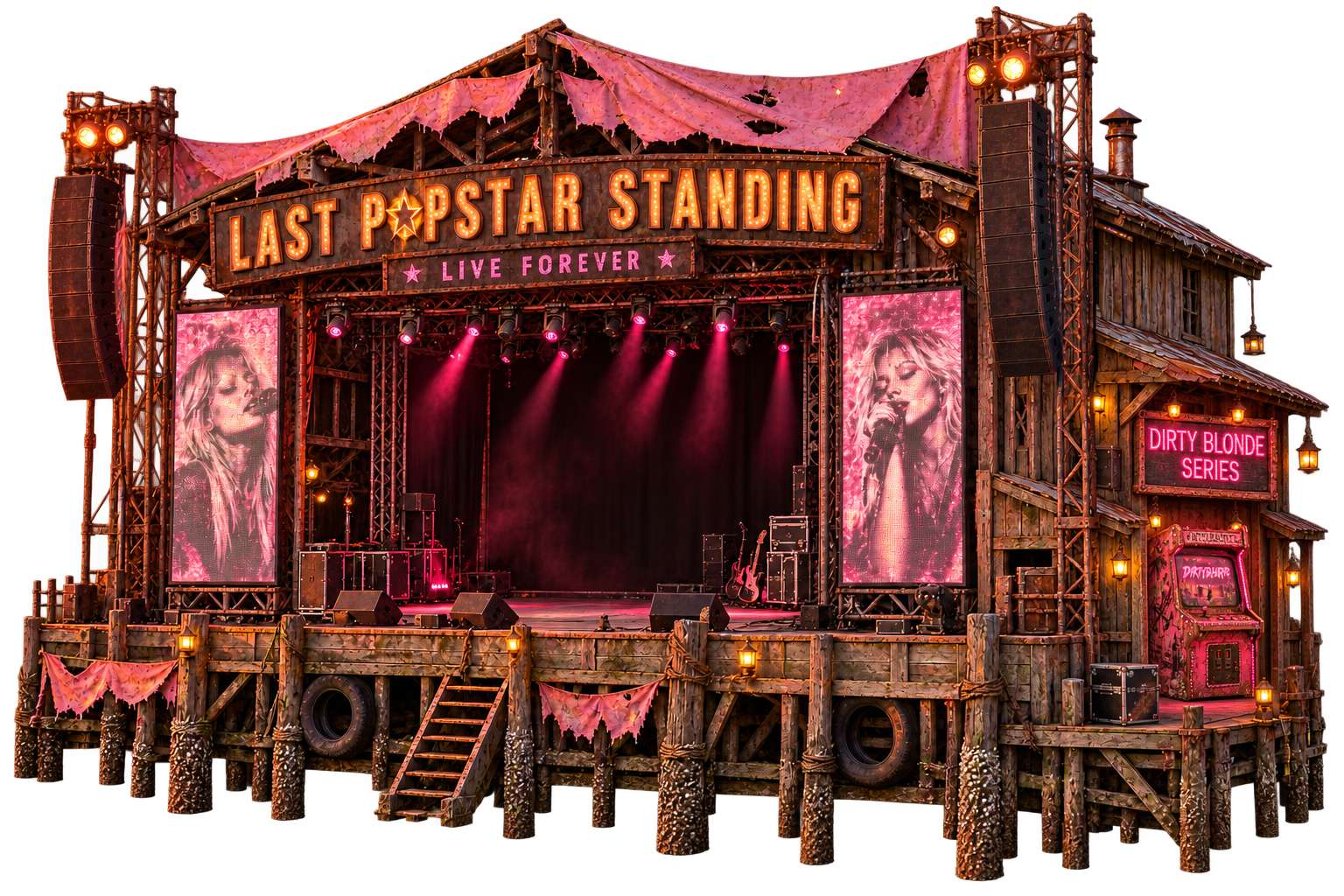 Last Popstar Standing with attached Dirty Blonde Series sign and mini-series alcove