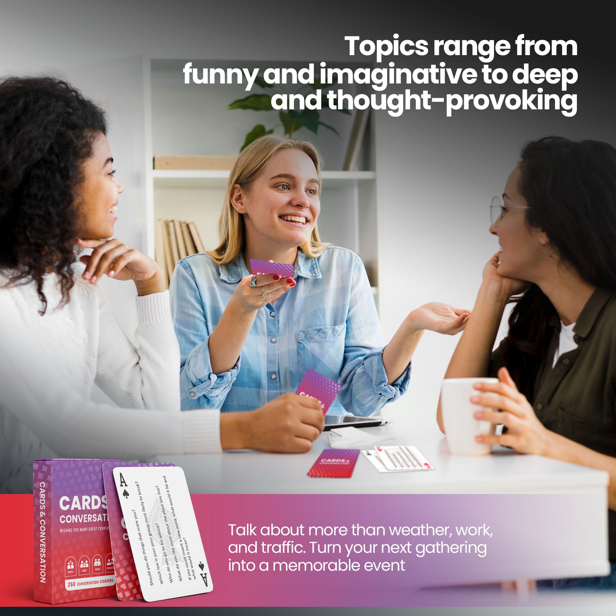 Family playing Cards and Conversation conversation starter card game together