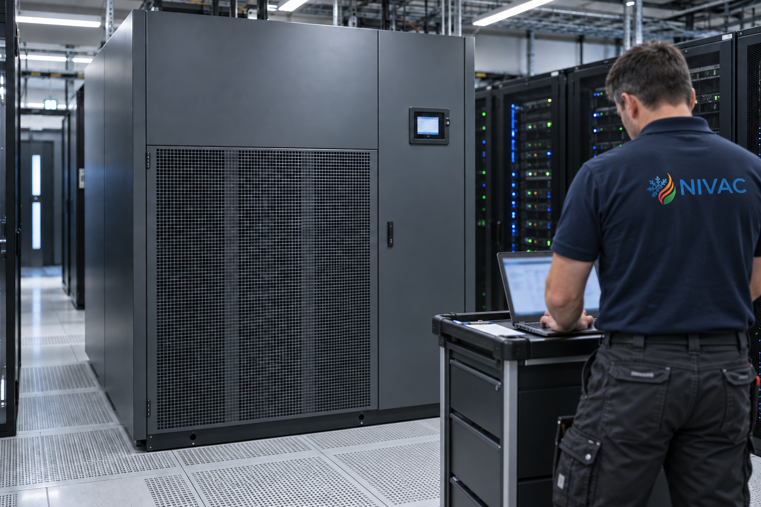 Illustrasjonsbilde av serverrack og kjøleenheter i et datarom