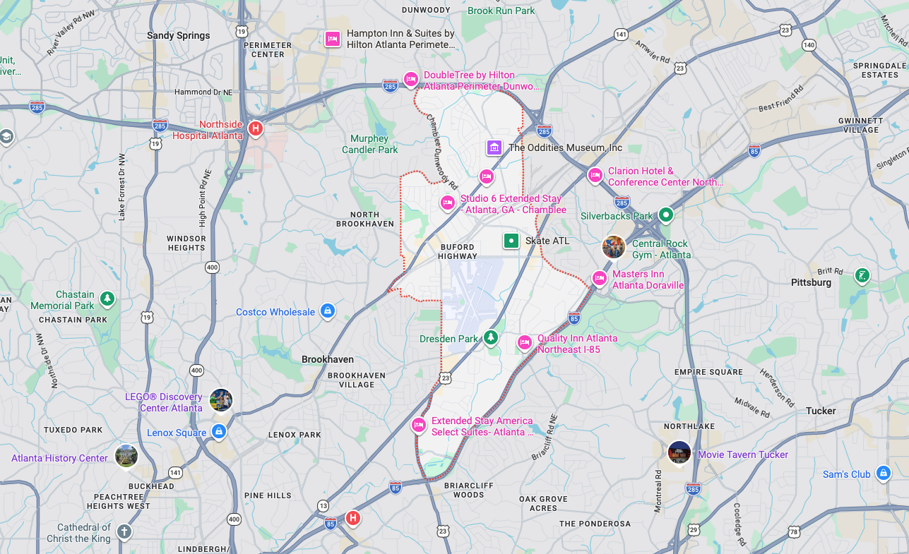 Garage door repair service area map in Chamblee GA