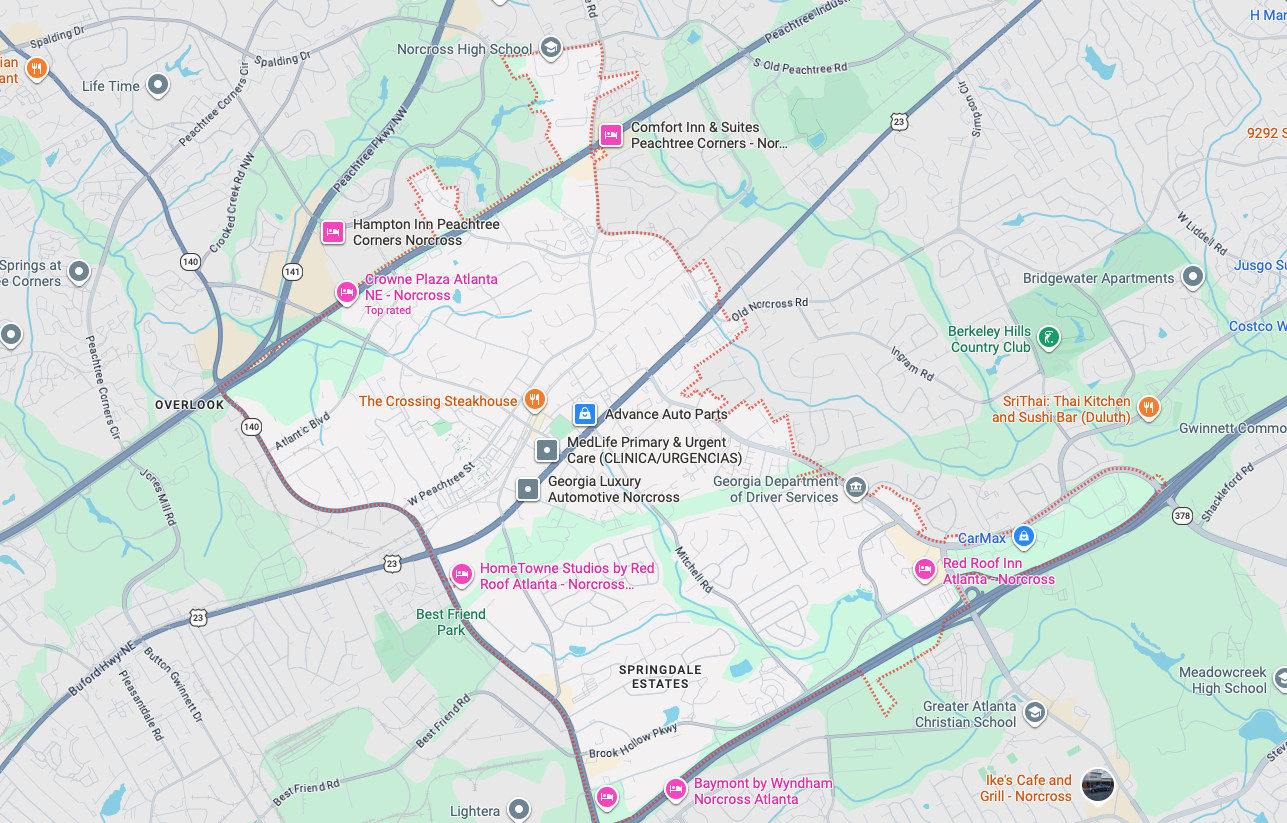 Garage door repair service area map in Norcross GA