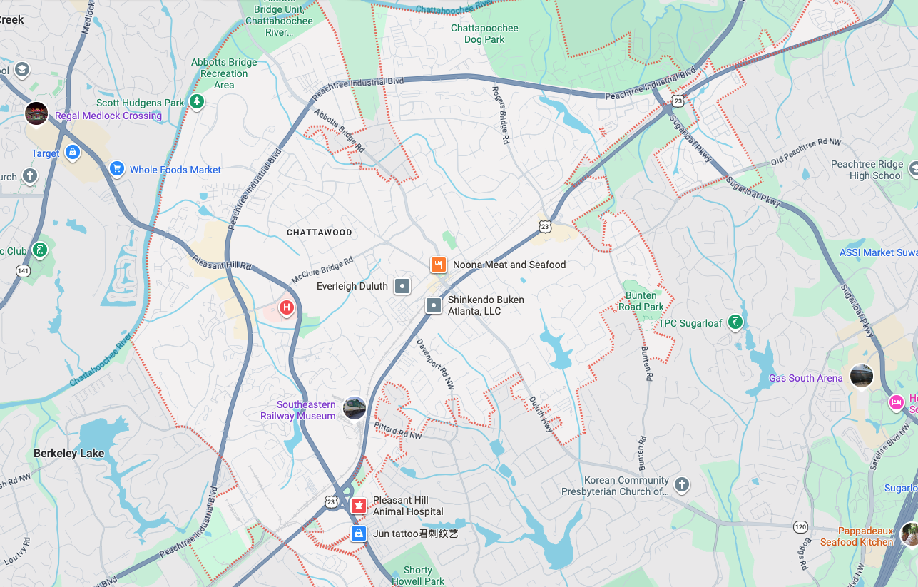 Garage door repair service area map in Duluth GA