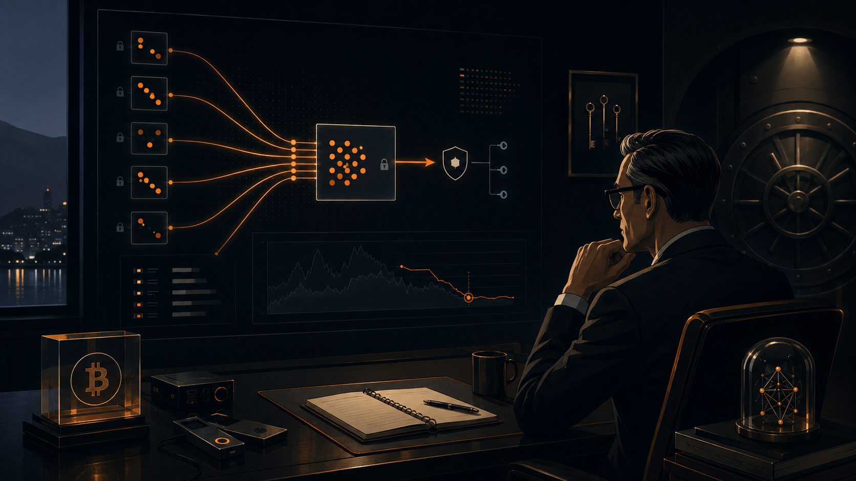 Bitcoin UTXO management illustration showing consolidation of unspent transaction outputs