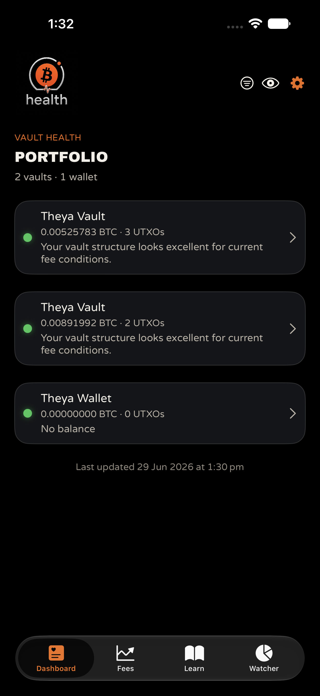 TBA Vault Health Dashboard: traffic light health for all vaults