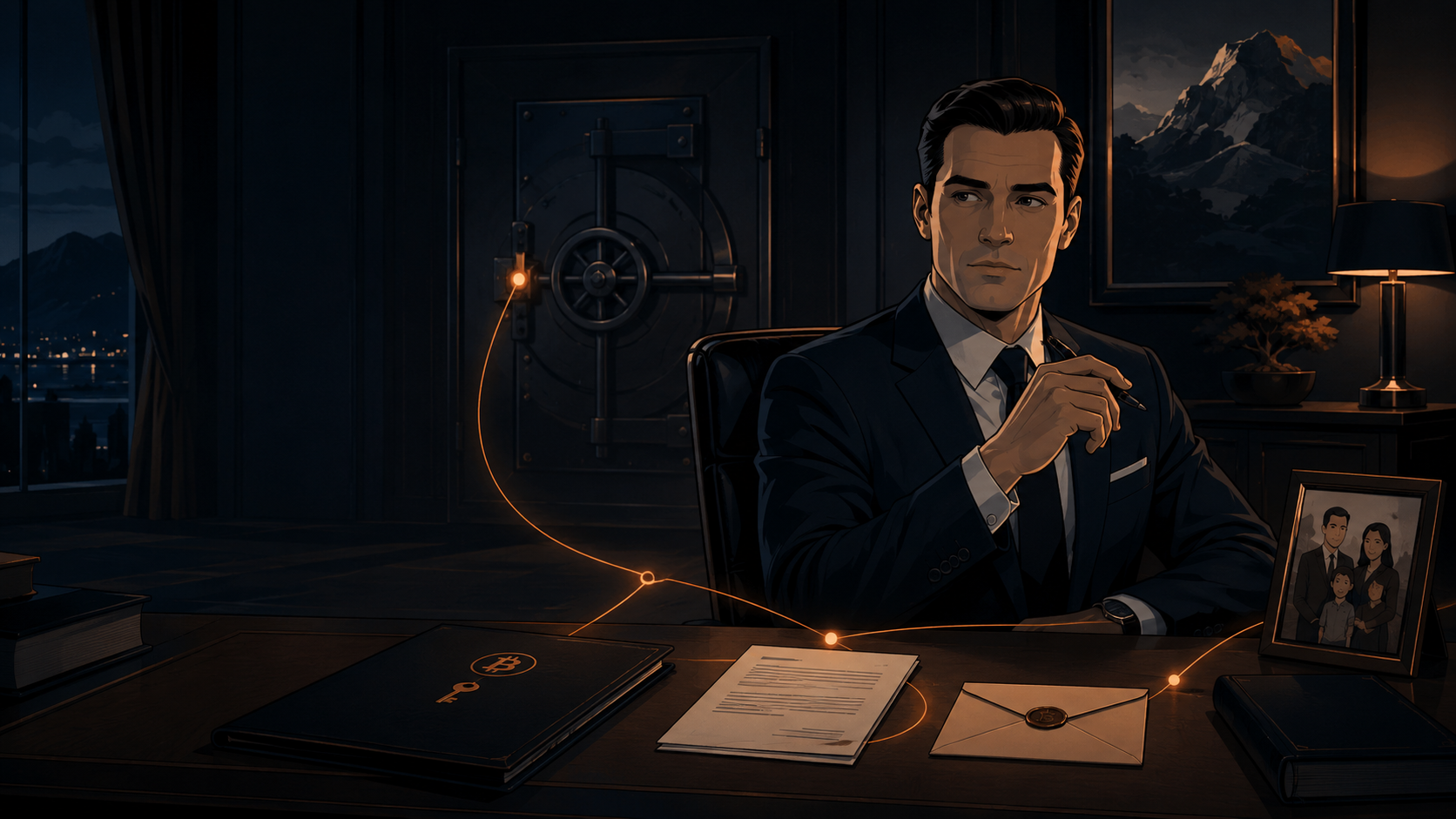 Estate Plan Protocol concept: secure Bitcoin continuity planning from vault to family legacy