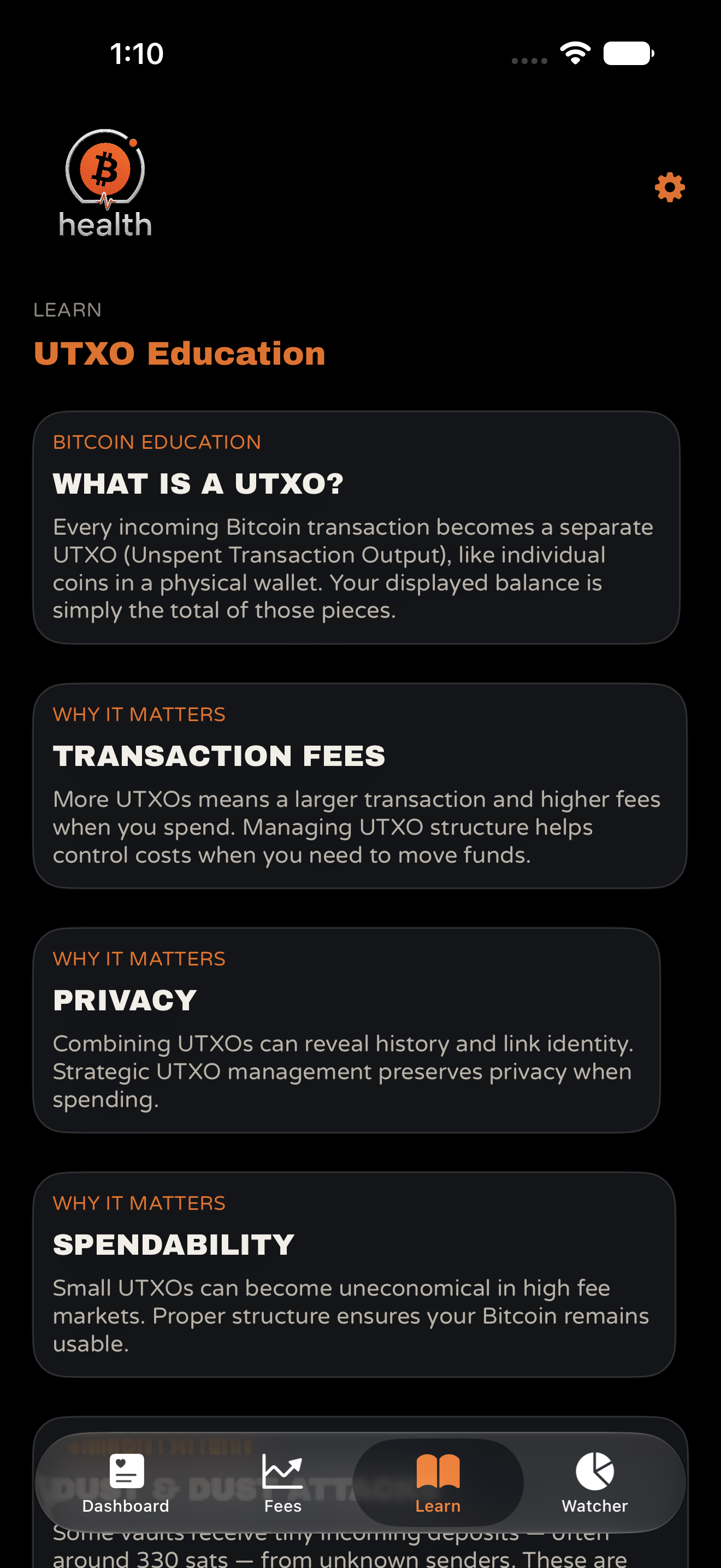 TBA Vault Health Learn: UTXO education and safe consolidation guides