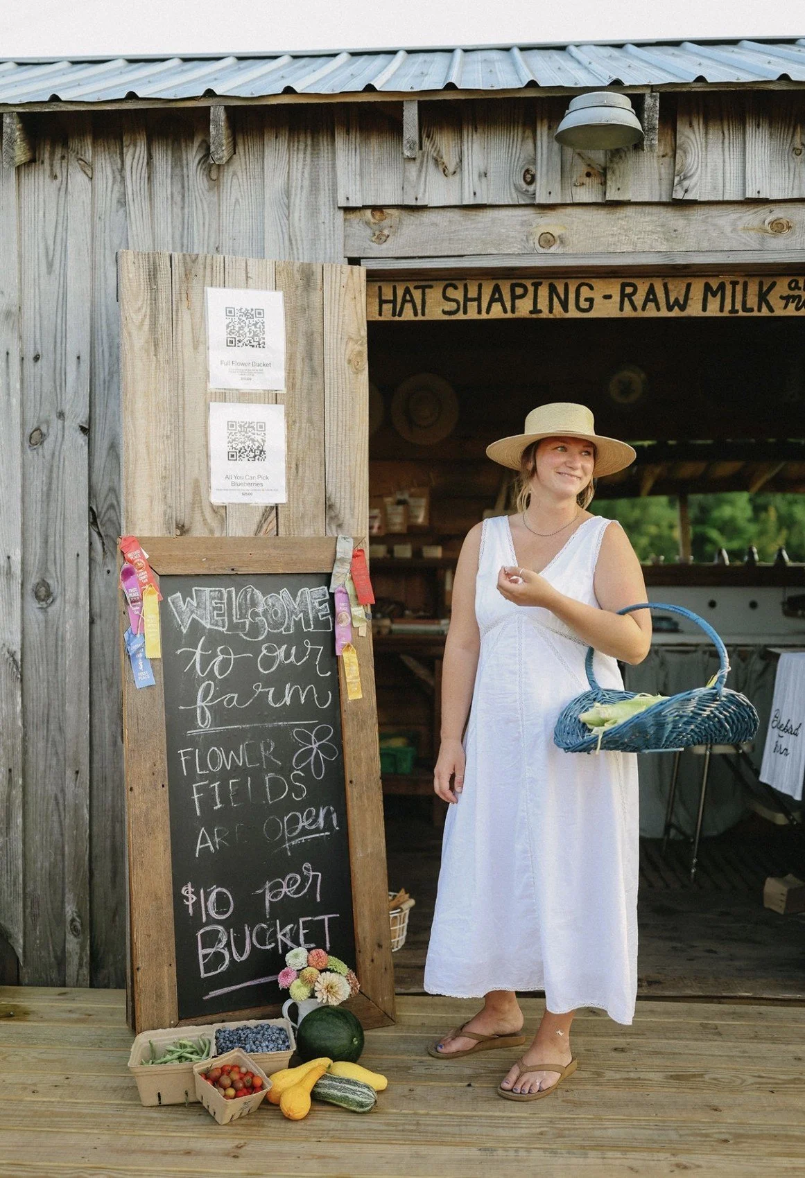 A warm welcome at the wooden Bluebird Farm store entrance