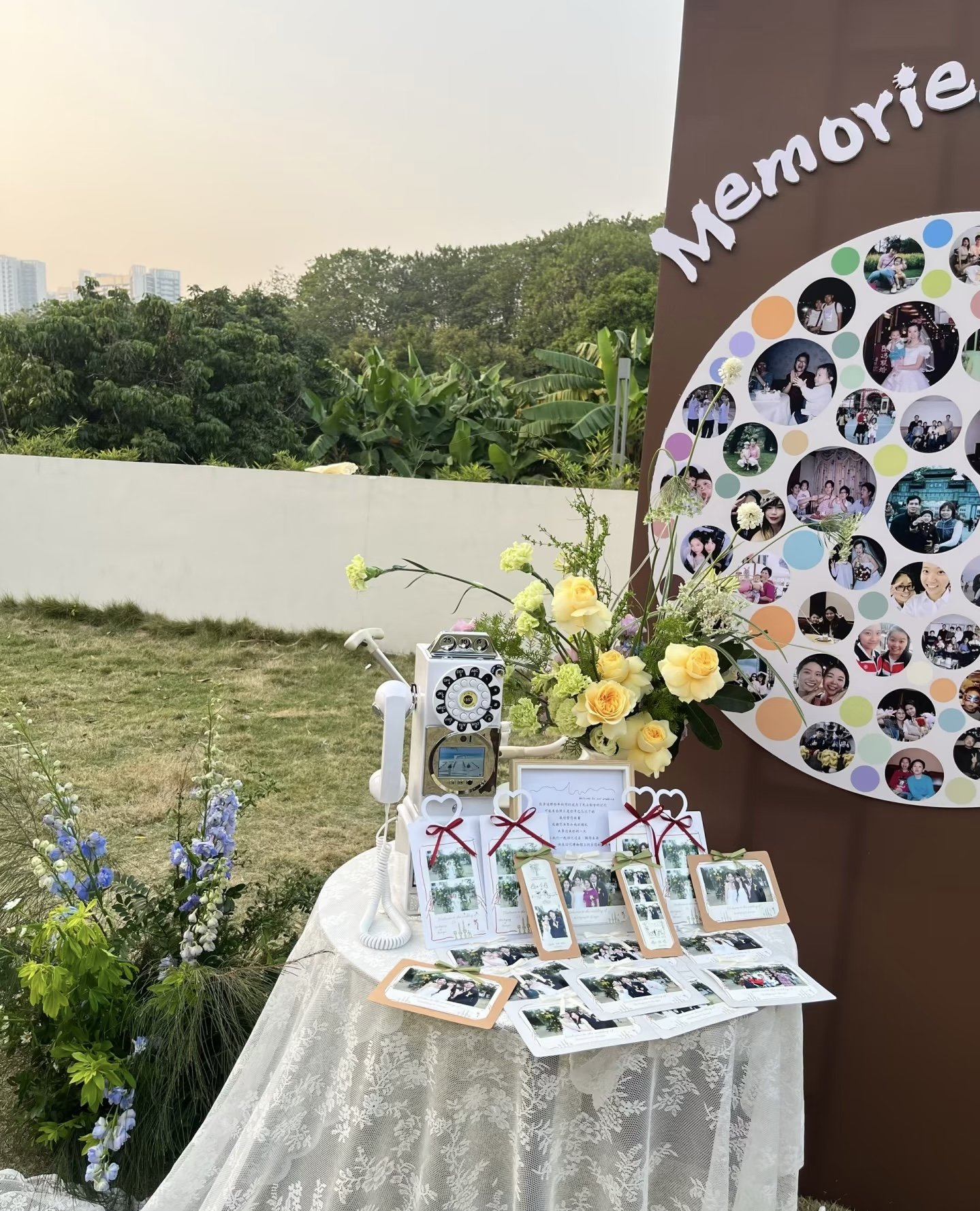 Guestbook table with memories board backdrop