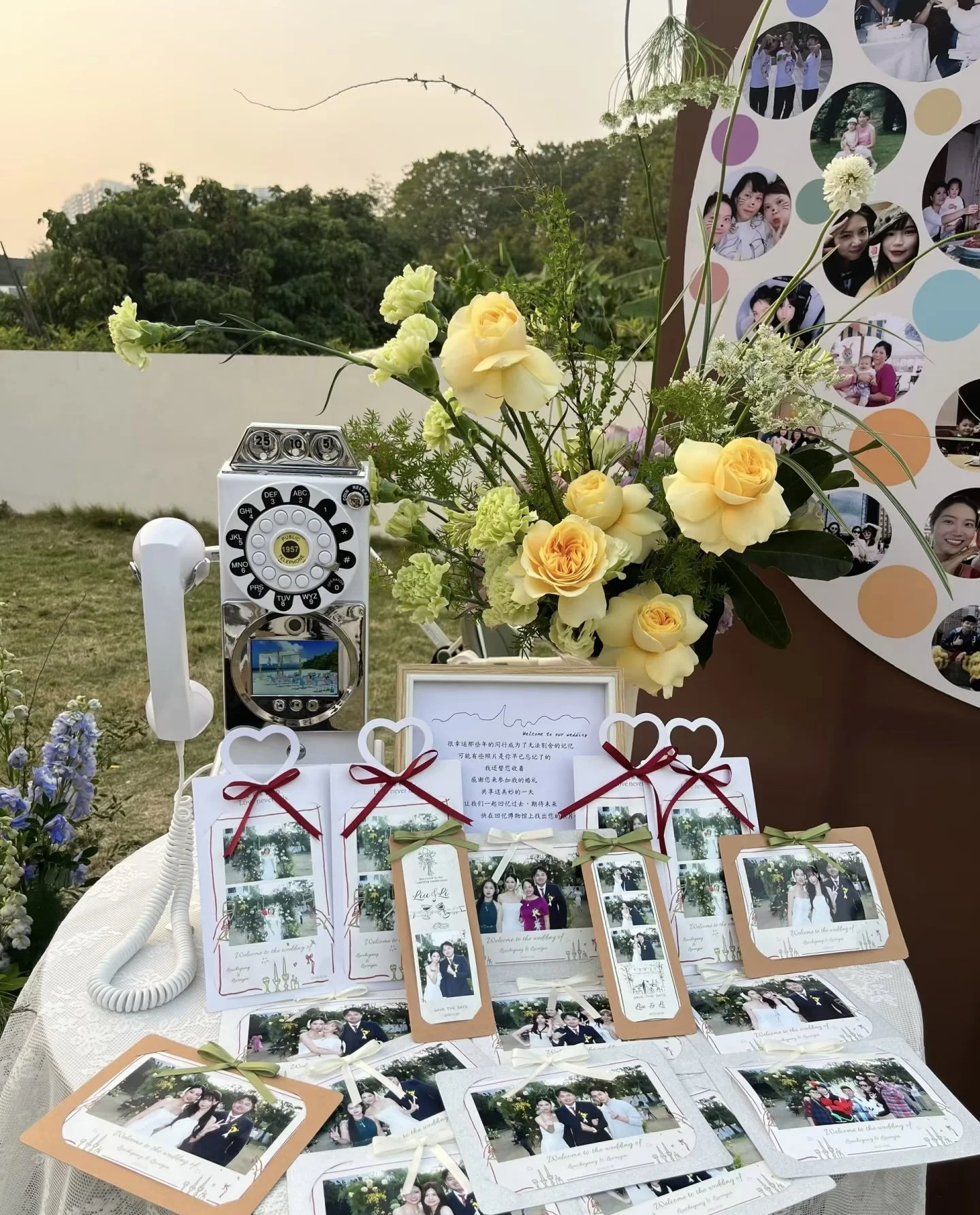 Guestbook setup at wedding table with photostrips