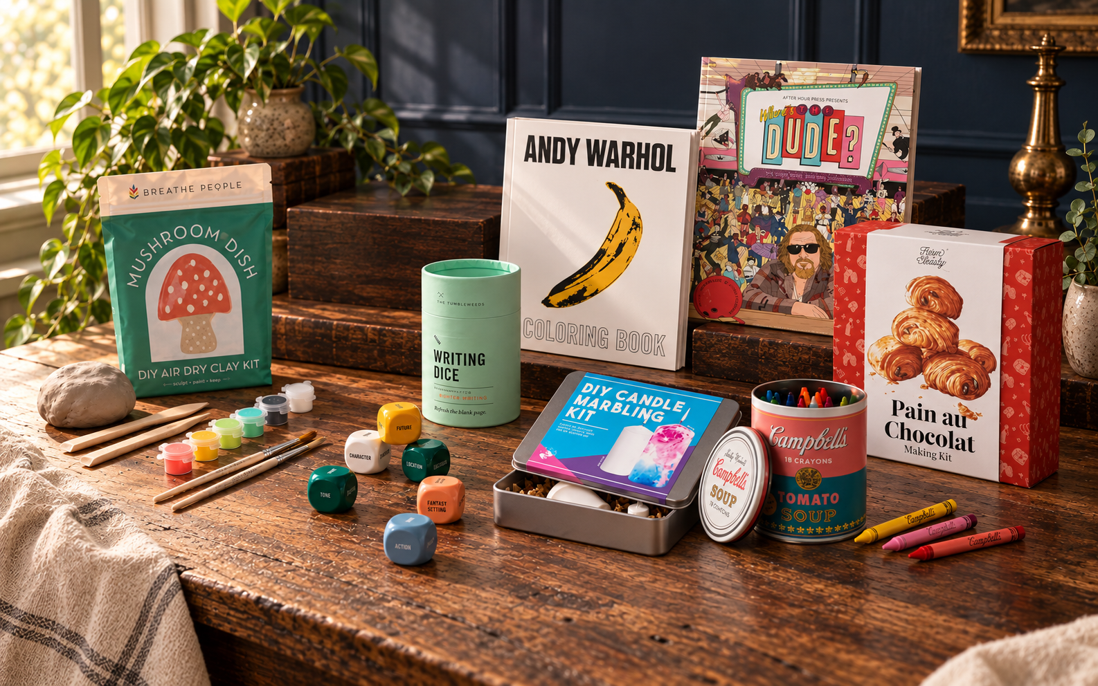 Books, puzzles, games, and artful creative activities