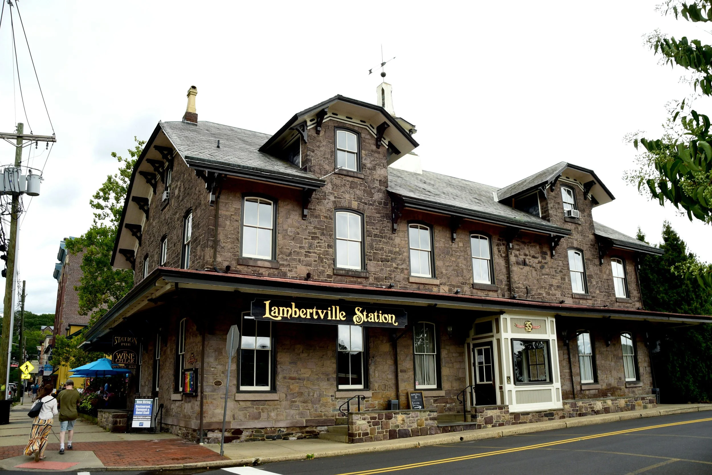 Historic storefronts along a Lambertville street
