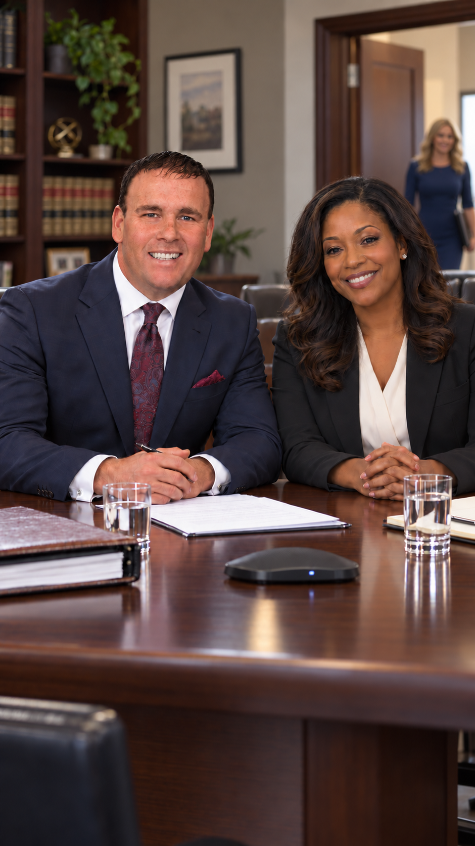 Attorney Sierra seated beside his paralegal