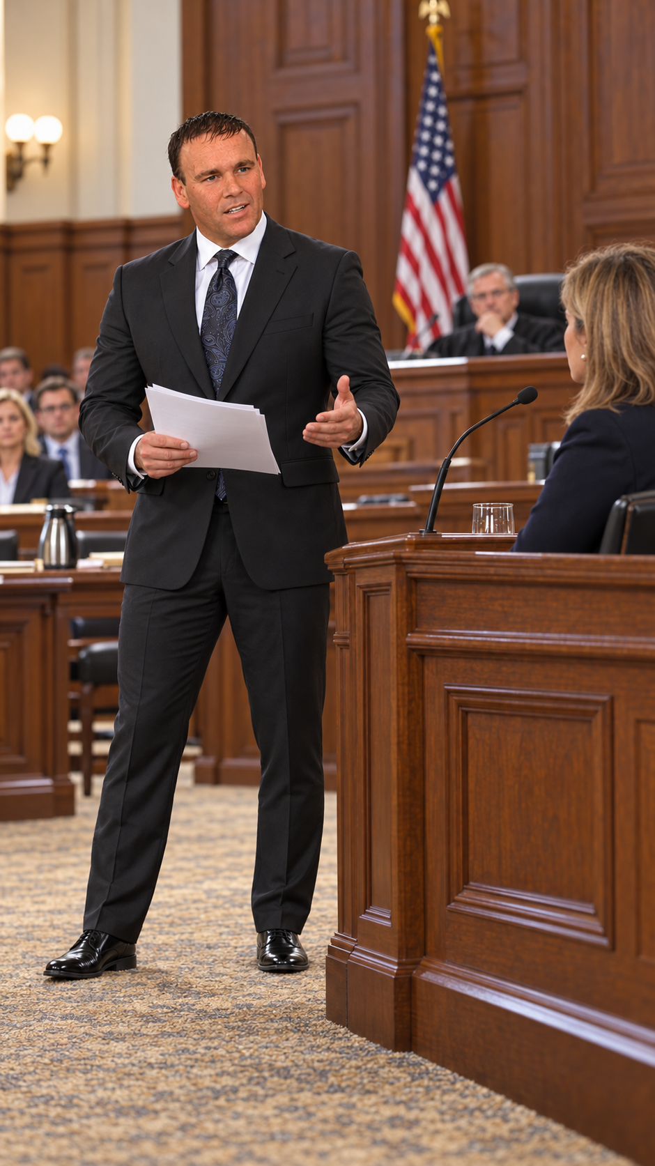 Abogado Sierra interrogando a un testigo — escena ilustrativa