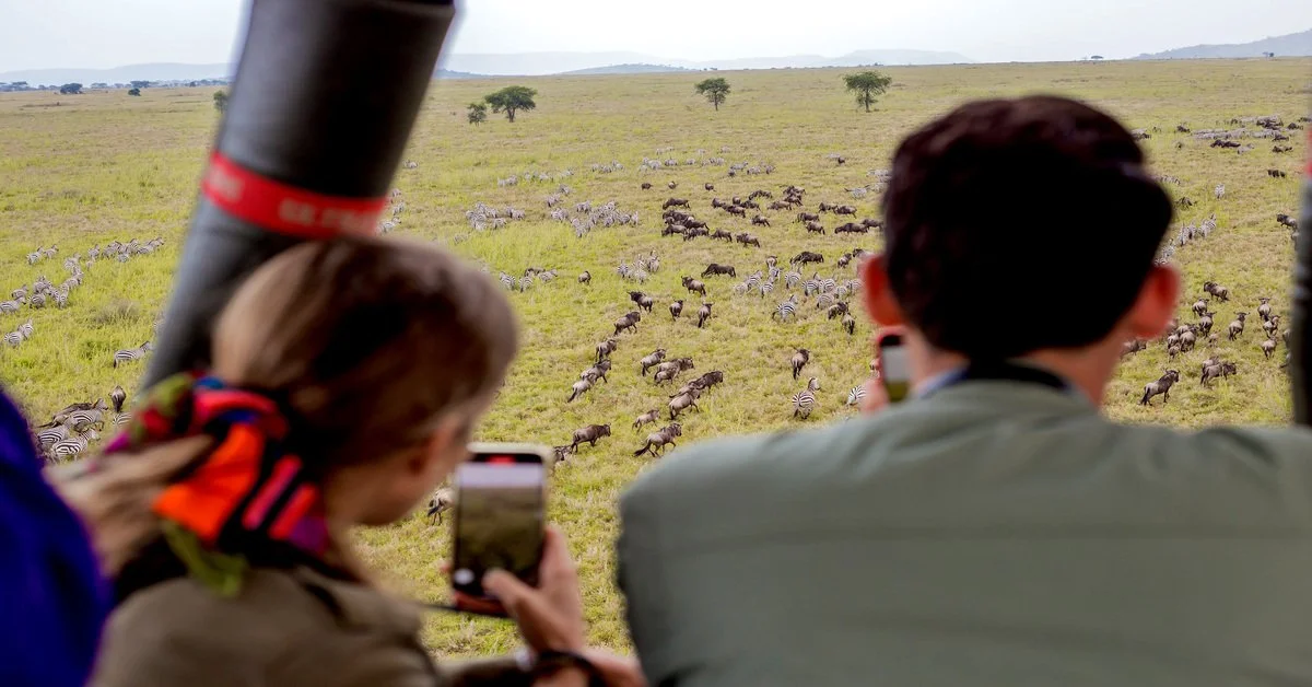 Aerial landscape view during a Tanzania hot air balloon safari