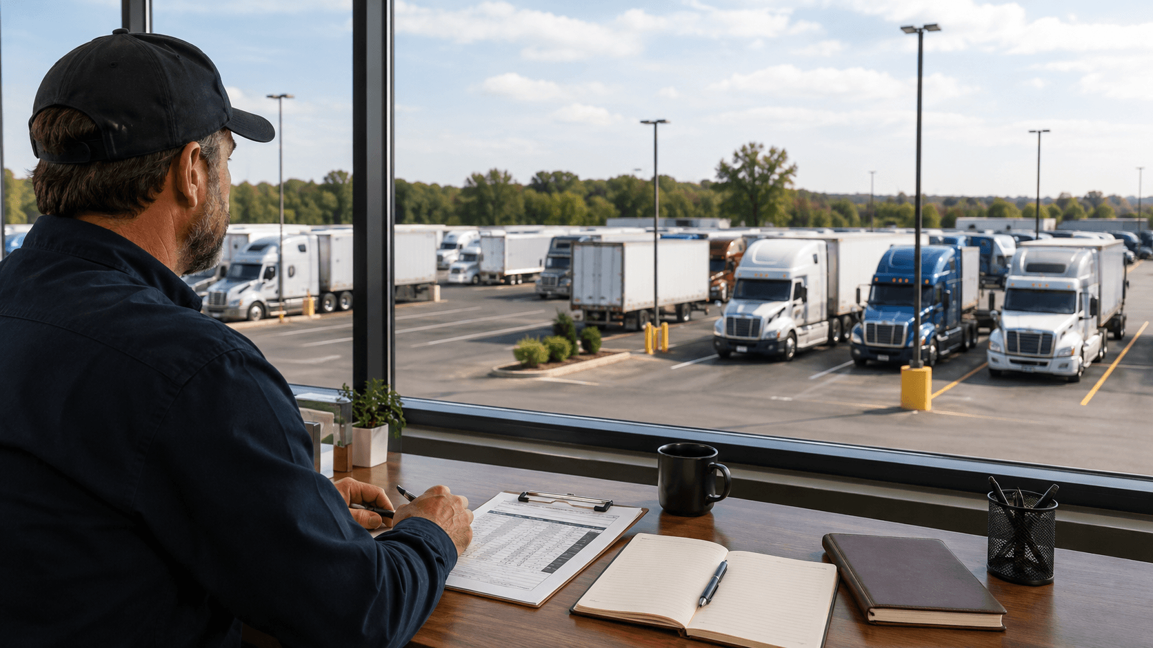 Truck parking property owner reviewing parking operations and lot activity