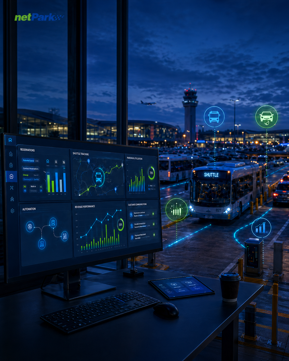 netPark webinar promotional image for airport and off-airport parking technology