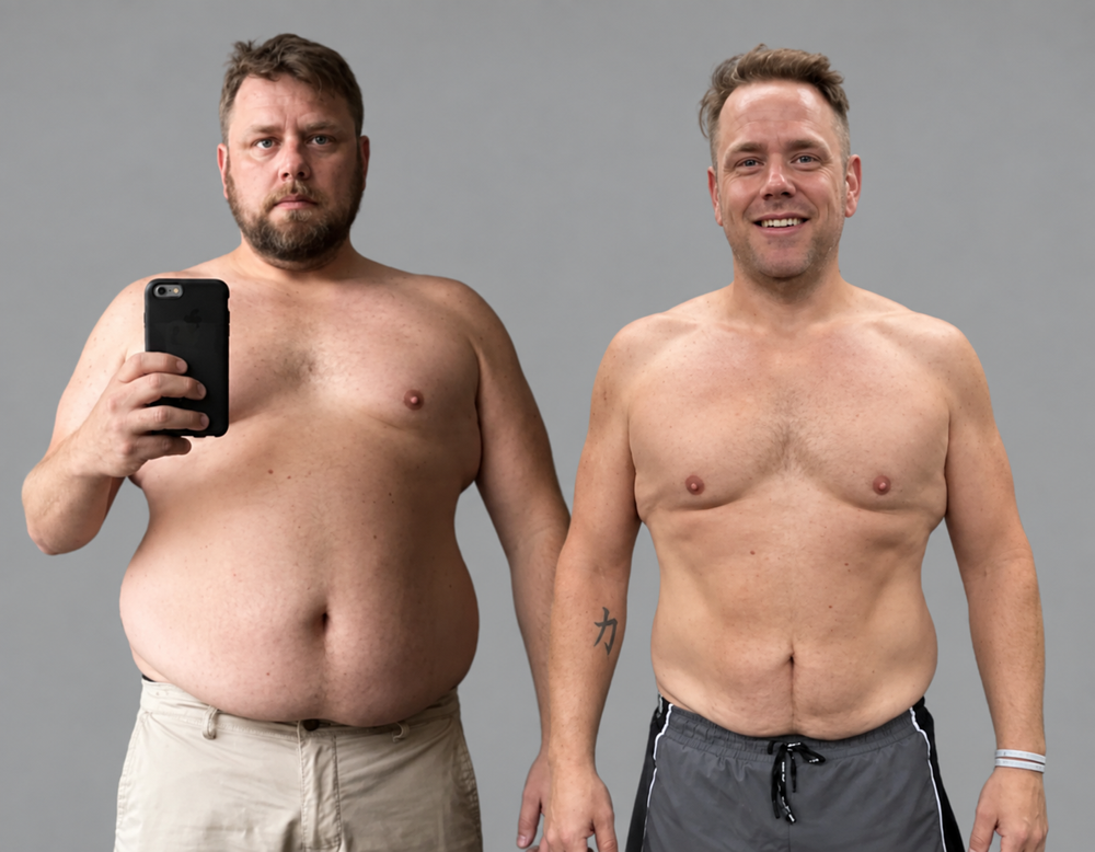 Peter Velonis before and after losing approximately 40kg with personal training