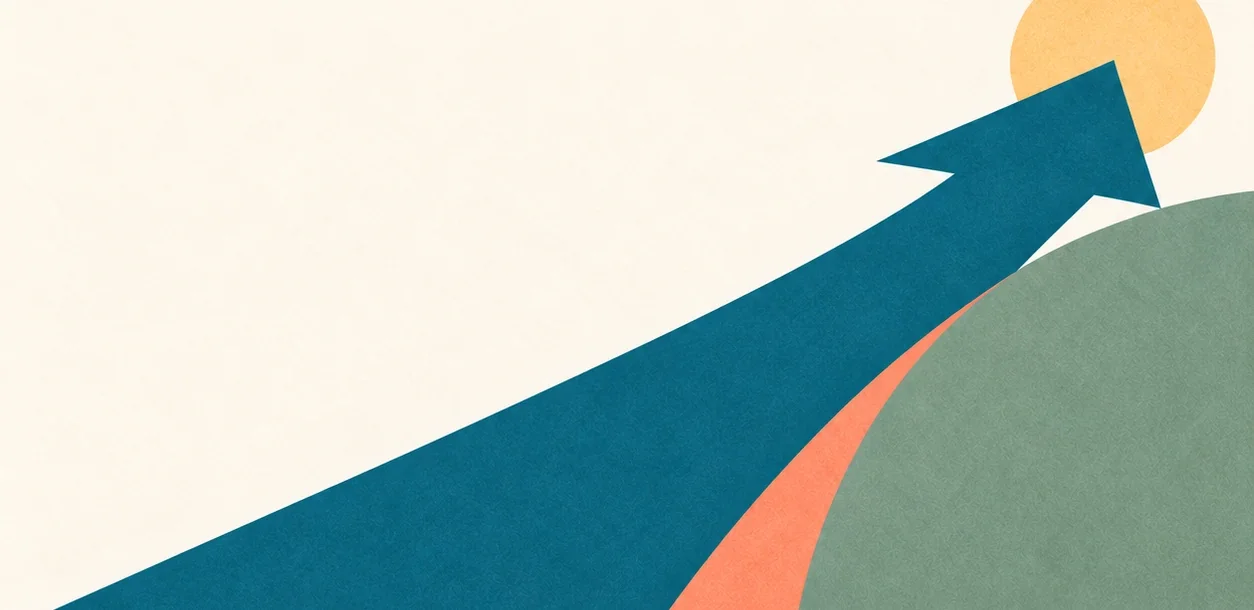 Abstract pathways rising toward an open horizon.