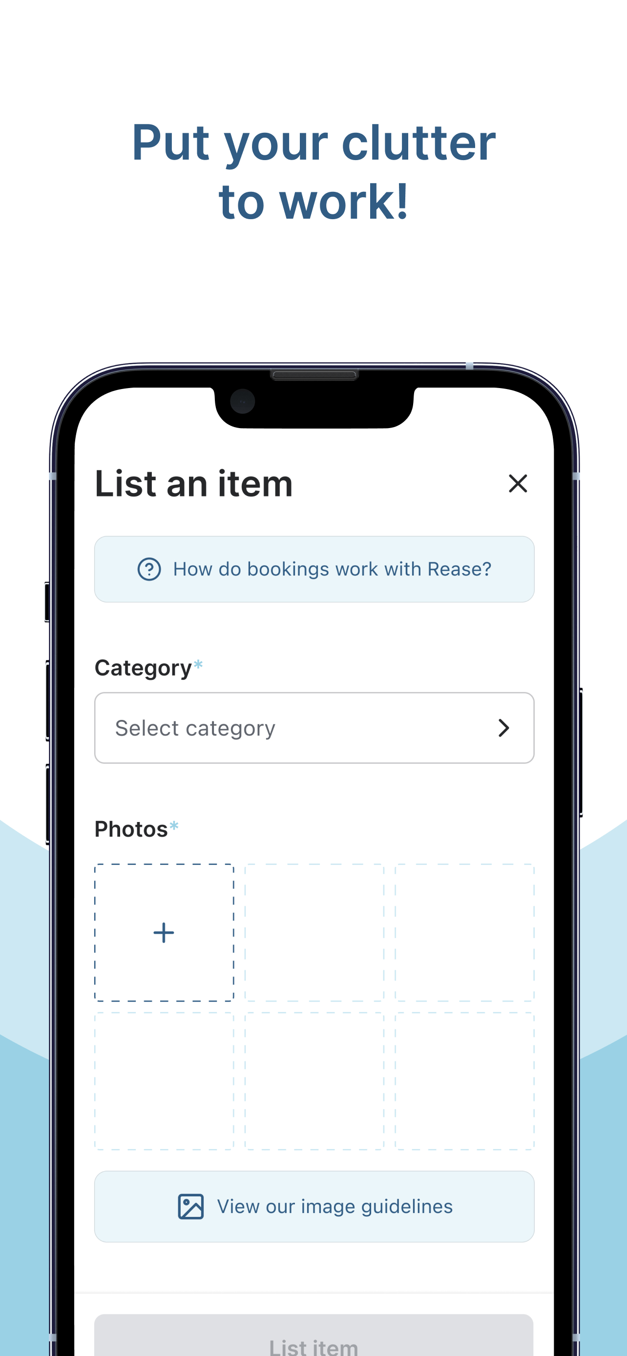 Rease app – list an item flow