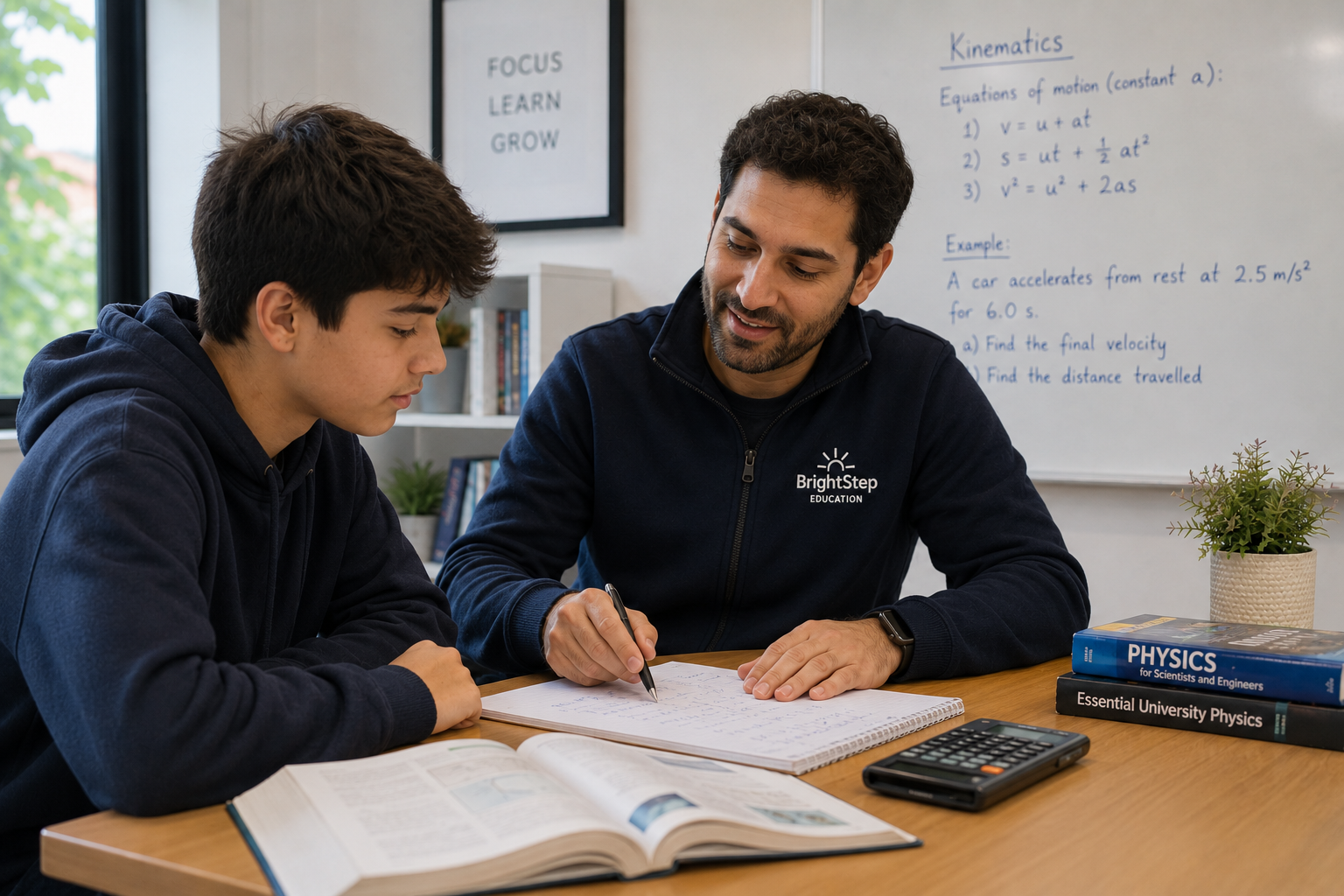 BrightStep tutor explaining VCE Physics concepts to a student